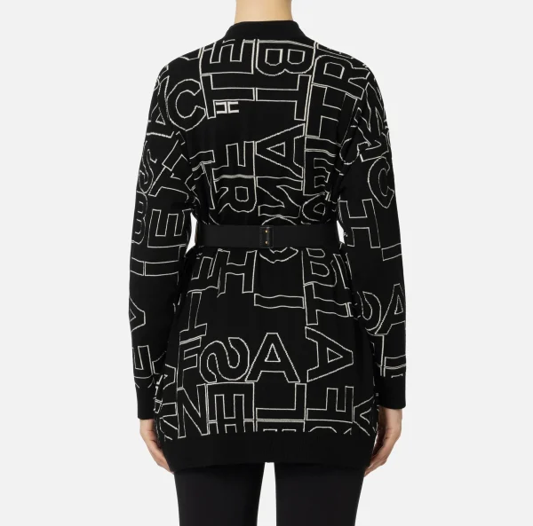 Elisabetta Franchi Maglieria E Felpe^Cardigan in misto lana lettering Nero/Burro