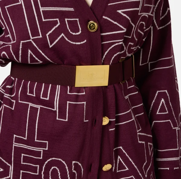 Elisabetta Franchi Maglieria E Felpe^Cardigan in misto lana lettering RougeNoir/Burro