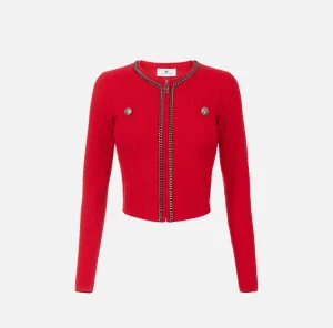 Elisabetta Franchi Maglieria E Felpe^Cardigan in misto viscosa con punto resca RedPassion