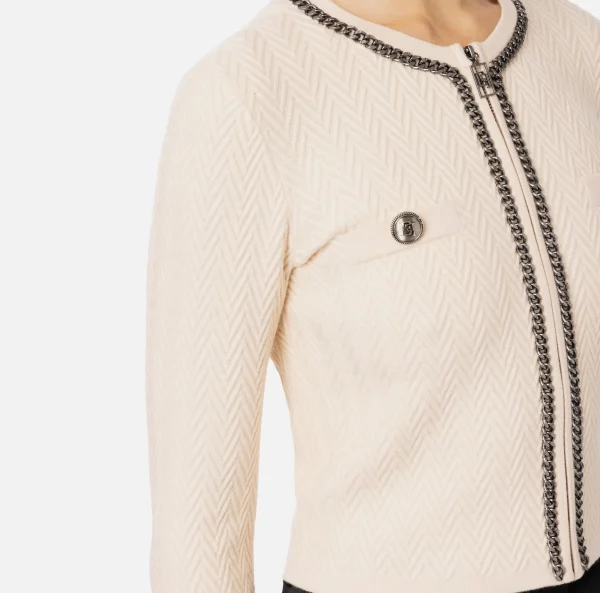 Elisabetta Franchi Maglieria E Felpe^Cardigan in misto viscosa con punto resca Burro