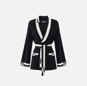 Elisabetta Franchi Maglieria E Felpe^Cardigan in viscosa con bande logo Nero/Burro