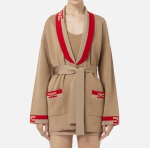 Elisabetta Franchi Maglieria E Felpe^Cardigan in viscosa con bande logo Camel/RedPassion
