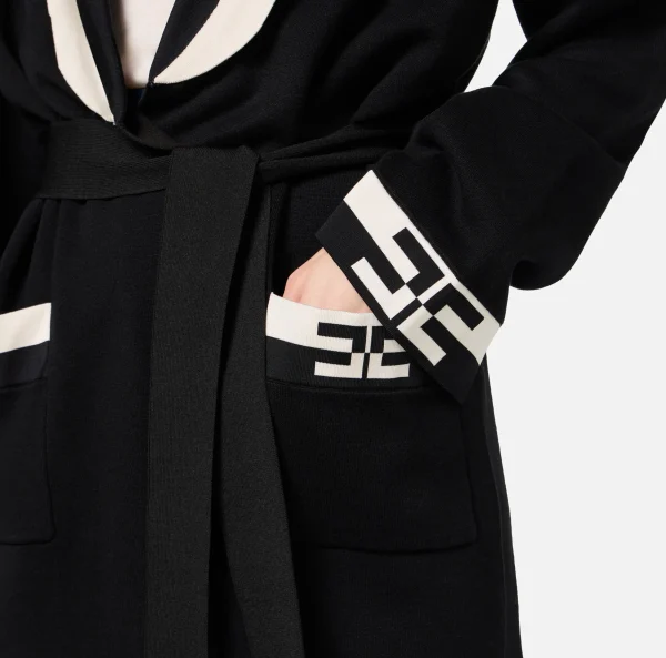 Elisabetta Franchi Maglieria E Felpe^Cardigan in viscosa con bande logo Nero/Burro