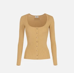 Elisabetta Franchi Maglieria E Felpe^Cardigan in viscosa effetto plissé Bronze
