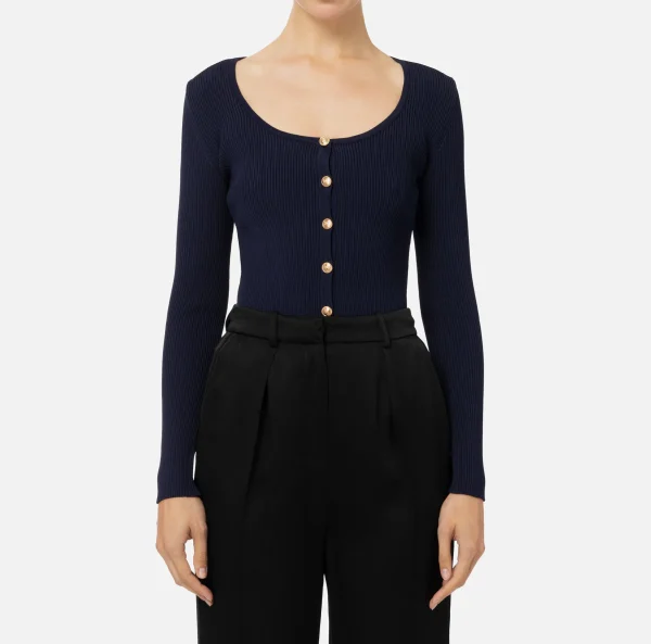 Elisabetta Franchi Maglieria E Felpe^Cardigan in viscosa effetto plissé Navy