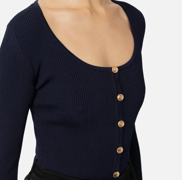 Elisabetta Franchi Maglieria E Felpe^Cardigan in viscosa effetto plissé Navy