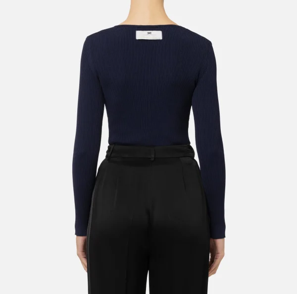 Elisabetta Franchi Maglieria E Felpe^Cardigan in viscosa effetto plissé Navy