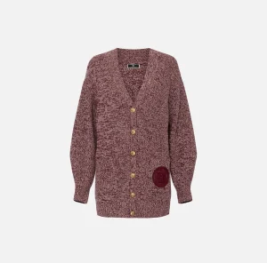 Elisabetta Franchi Maglieria E Felpe^Cardigan in viscosa mouliné con patch logo RougeNoir/PowderPink