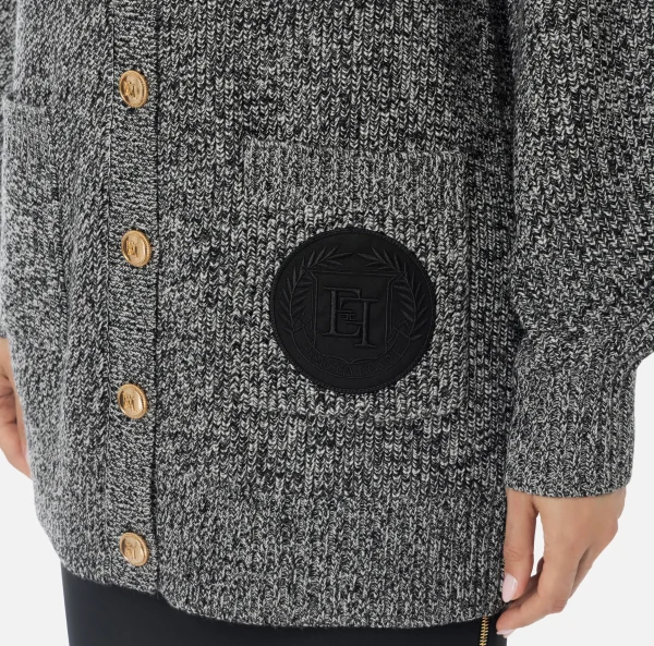 Elisabetta Franchi Maglieria E Felpe^Cardigan in viscosa mouliné con patch logo Nero/Burro