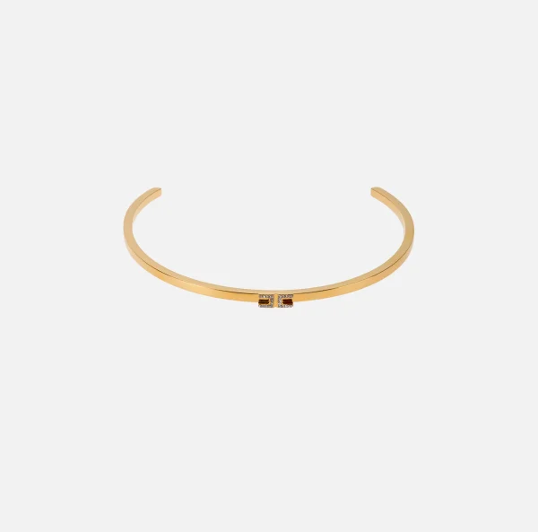 Elisabetta Franchi Bijoux^Choker rigido con logo in strass OroGiallo