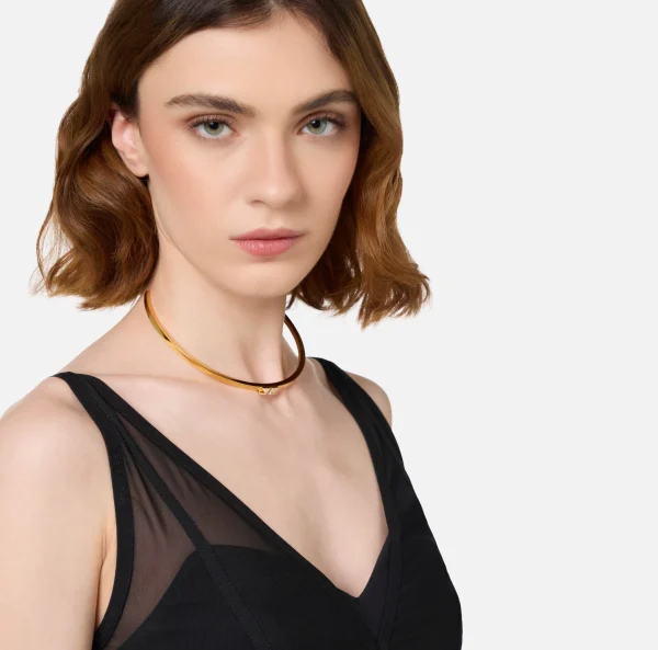 Elisabetta Franchi Bijoux^Choker rigido con logo in strass OroGiallo