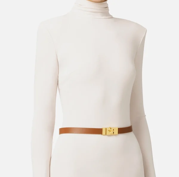 Elisabetta Franchi Cinture^Cintura a vita alta in pelle semilucida Cognac