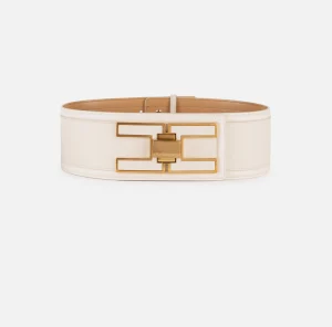 Elisabetta Franchi Cinture^Cintura alta in pelle con girello logo Lattice