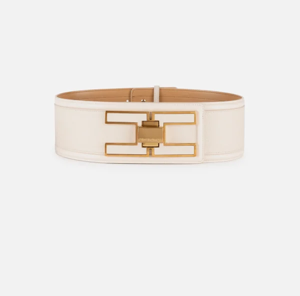 Elisabetta Franchi Cinture^Cintura alta in pelle con girello logo Lattice