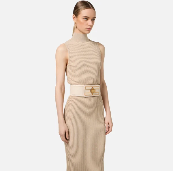 Elisabetta Franchi Cinture^Cintura alta in pelle con girello logo Lattice