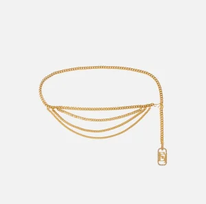 Elisabetta Franchi Cinture^Cintura catena in metallo dorato con terminalino in strass OroGiallo