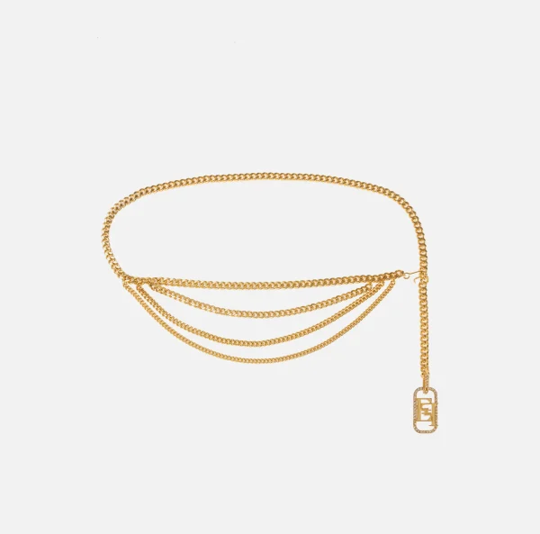Elisabetta Franchi Cinture^Cintura catena in metallo dorato con terminalino in strass OroGiallo