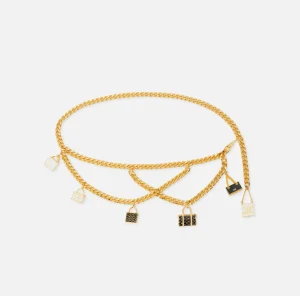 Elisabetta Franchi Cinture^Cintura catena in metallo dorato con charms borse OroGiallo