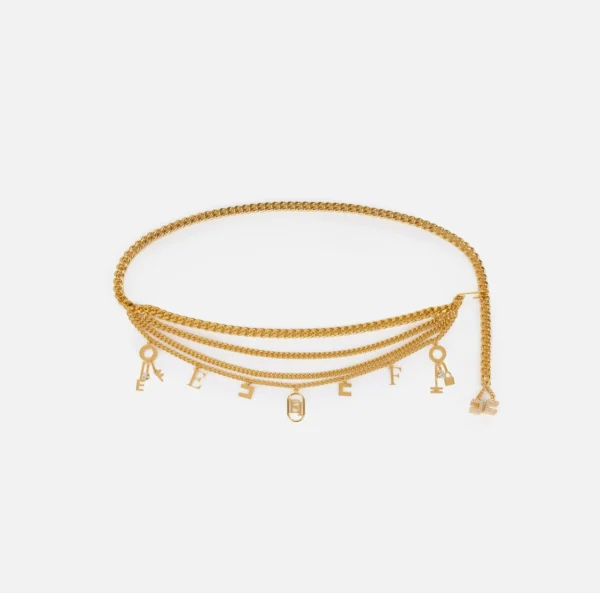 Elisabetta Franchi Cinture^Cintura catena in metallo dorato con charms OroGiallo