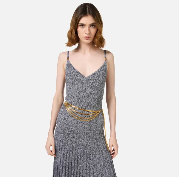 Elisabetta Franchi Cinture^Cintura catena in metallo dorato con terminalino in strass OroGiallo