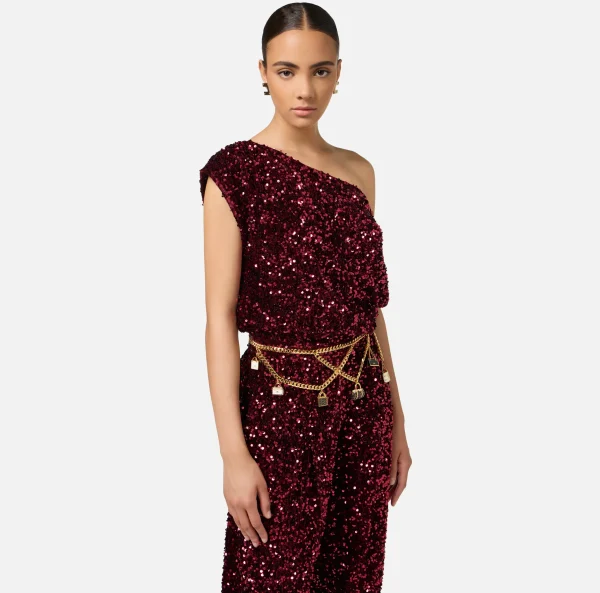Elisabetta Franchi Cinture^Cintura catena in metallo dorato con charms borse OroGiallo