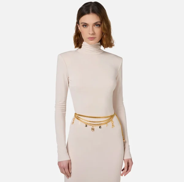 Elisabetta Franchi Cinture^Cintura catena in metallo dorato con charms OroGiallo