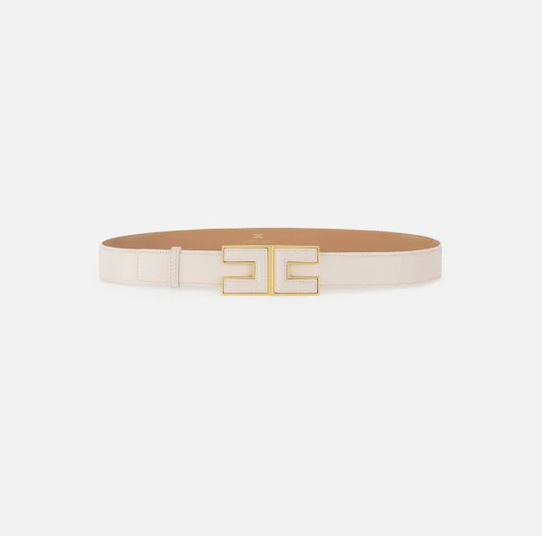 Elisabetta Franchi Cinture^Cintura in materiale sintetico effetto pelle con fibbia logo Burro