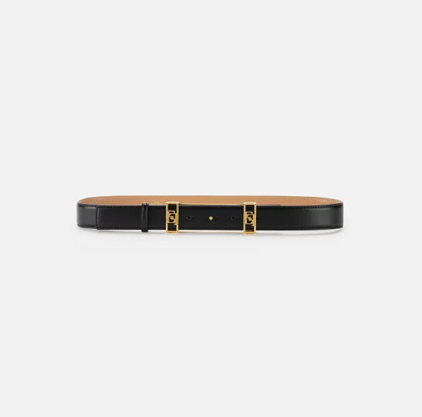 Elisabetta Franchi Cinture^Cintura in materiale sintetico effetto pelle con passanti logo Nero