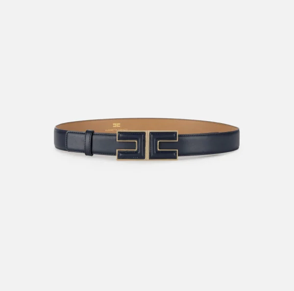 Elisabetta Franchi Cinture^Cintura in materiale sintetico effetto pelle con fibbia logo Navy