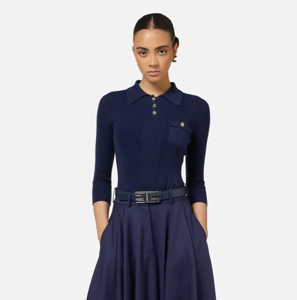Elisabetta Franchi Cinture^Cintura in materiale sintetico effetto pelle con fibbia logo Navy
