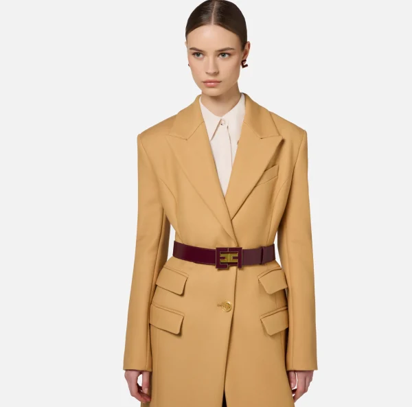 Elisabetta Franchi Cinture^Cintura in materiale sintetico effetto pelle con placca logo Navy