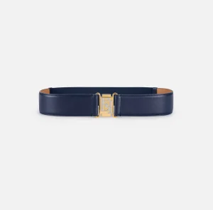 Elisabetta Franchi Cinture^Cintura in pelle con fibbia logo a incastro Navy