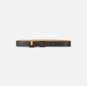 Elisabetta Franchi Cinture^Cintura in pelle con fibbia e charms logo smaltato Nero