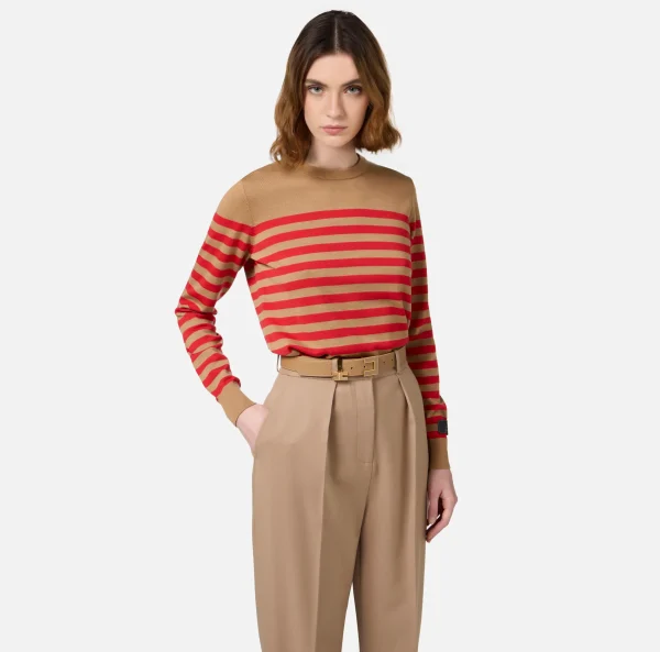 Elisabetta Franchi Cinture^Cintura in pelle con fibbia e charms logo smaltato Camel