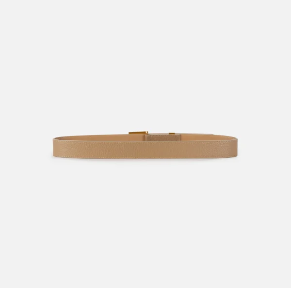 Elisabetta Franchi Cinture^Cintura in pelle con fibbia e charms logo smaltato Camel