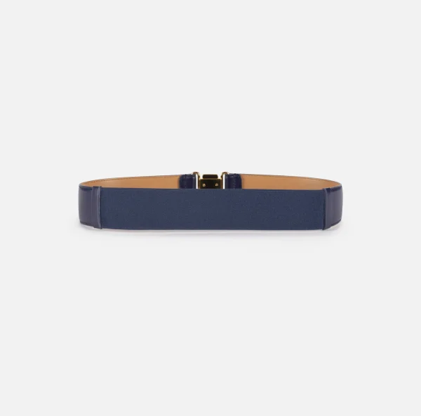 Elisabetta Franchi Cinture^Cintura in pelle con fibbia logo a incastro Navy