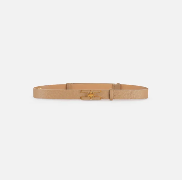 Elisabetta Franchi Cinture^Cintura in pelle con girello logo Camel