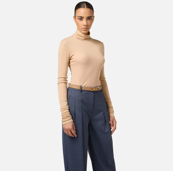 Elisabetta Franchi Cinture^Cintura in pelle con girello logo Camel