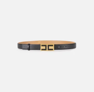 Elisabetta Franchi Cinture^Cintura in pelle con placca logo smaltata Nero