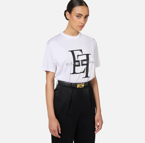 Elisabetta Franchi Cinture^Cintura in pelle con placca logo smaltata Nero
