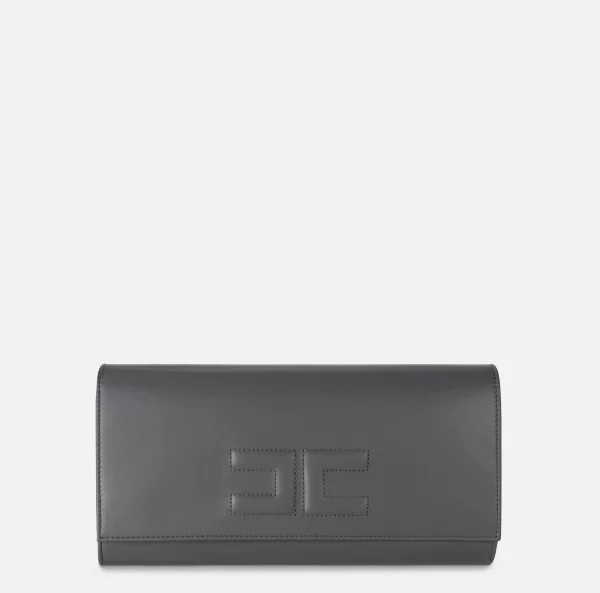 Elisabetta Franchi Clutch^Clutch baguette in nappa con logo embossed Steel