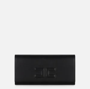 Elisabetta Franchi Clutch^Clutch baguette in nappa con logo embossed Nero