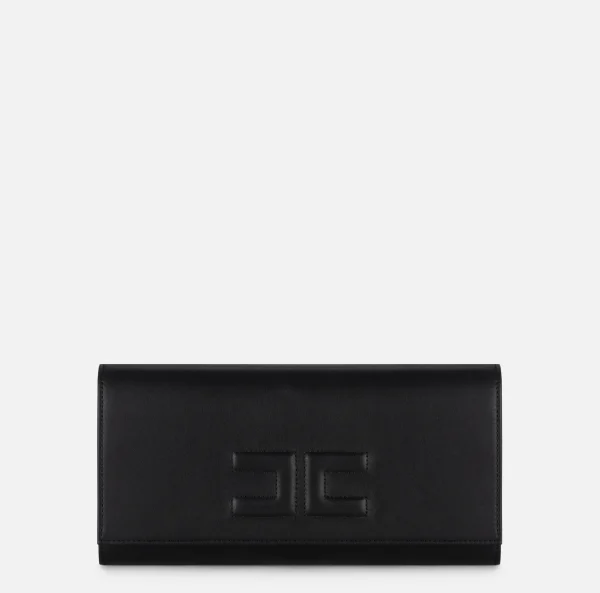 Elisabetta Franchi Clutch^Clutch baguette in nappa con logo embossed Nero