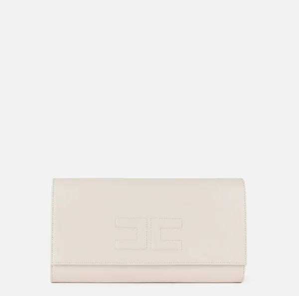 Elisabetta Franchi Clutch^Clutch baguette in nappa con logo embossed Burro