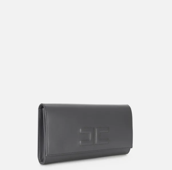 Elisabetta Franchi Clutch^Clutch baguette in nappa con logo embossed Steel