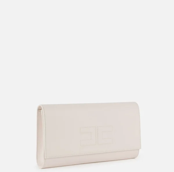 Elisabetta Franchi Clutch^Clutch baguette in nappa con logo embossed Burro