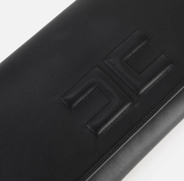 Elisabetta Franchi Clutch^Clutch baguette in nappa con logo embossed Nero