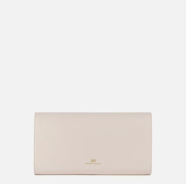 Elisabetta Franchi Clutch^Clutch baguette in nappa con logo embossed Burro