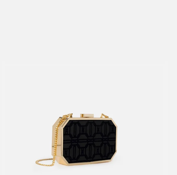 Elisabetta Franchi Clutch^Clutch in tessuto flock Nero
