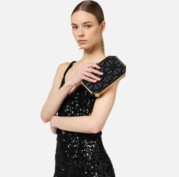 Elisabetta Franchi Clutch^Clutch in tessuto flock Nero